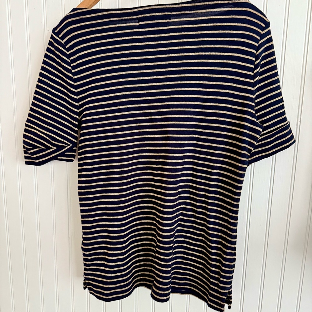 Ralph Lauren Blue and Gold Striped Tee Size PM with metallic stripes - Picture 5 of 5